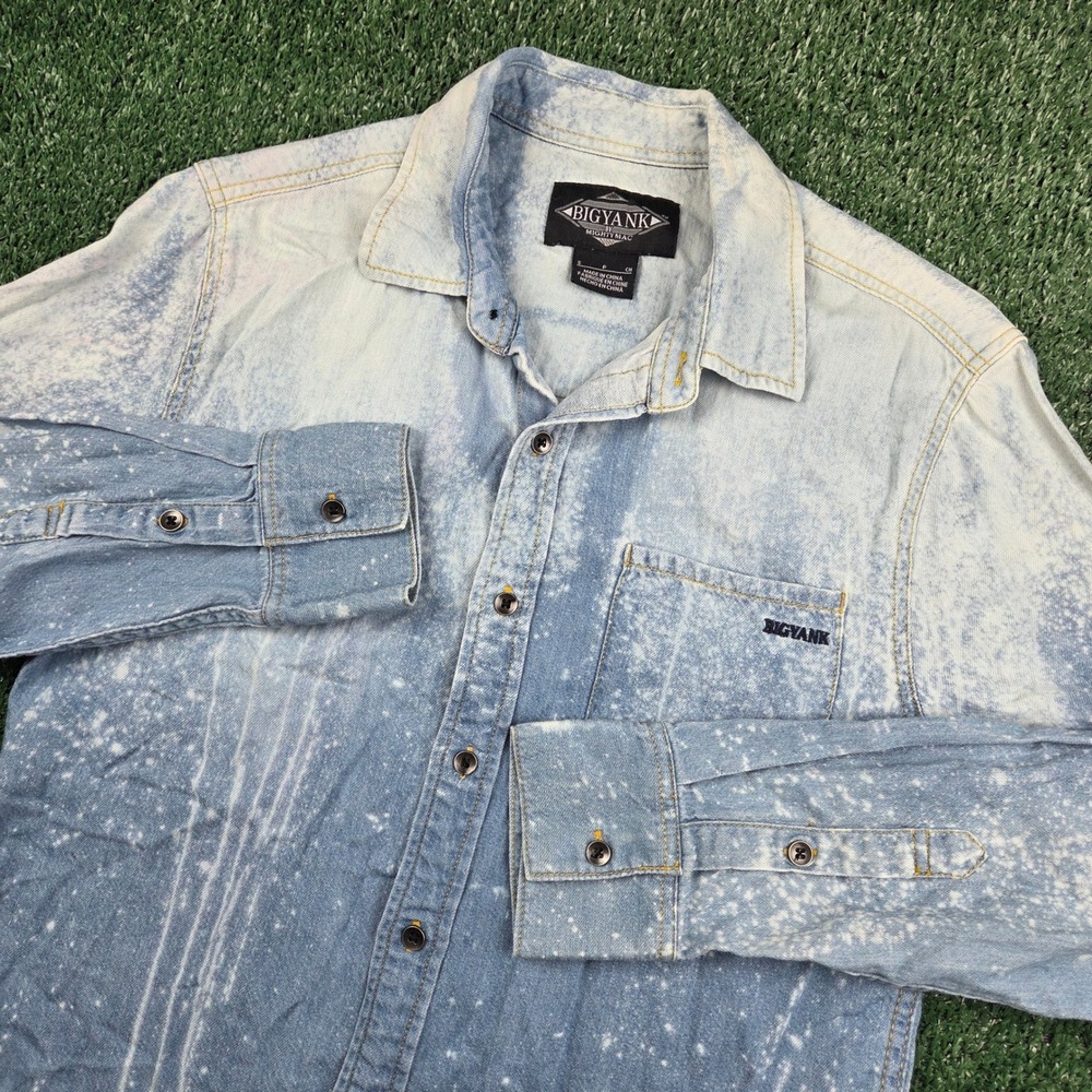 Big Yank by Mighty Mac Mens Small Acid Wash Bleach Splatter Denim Shirt Blue